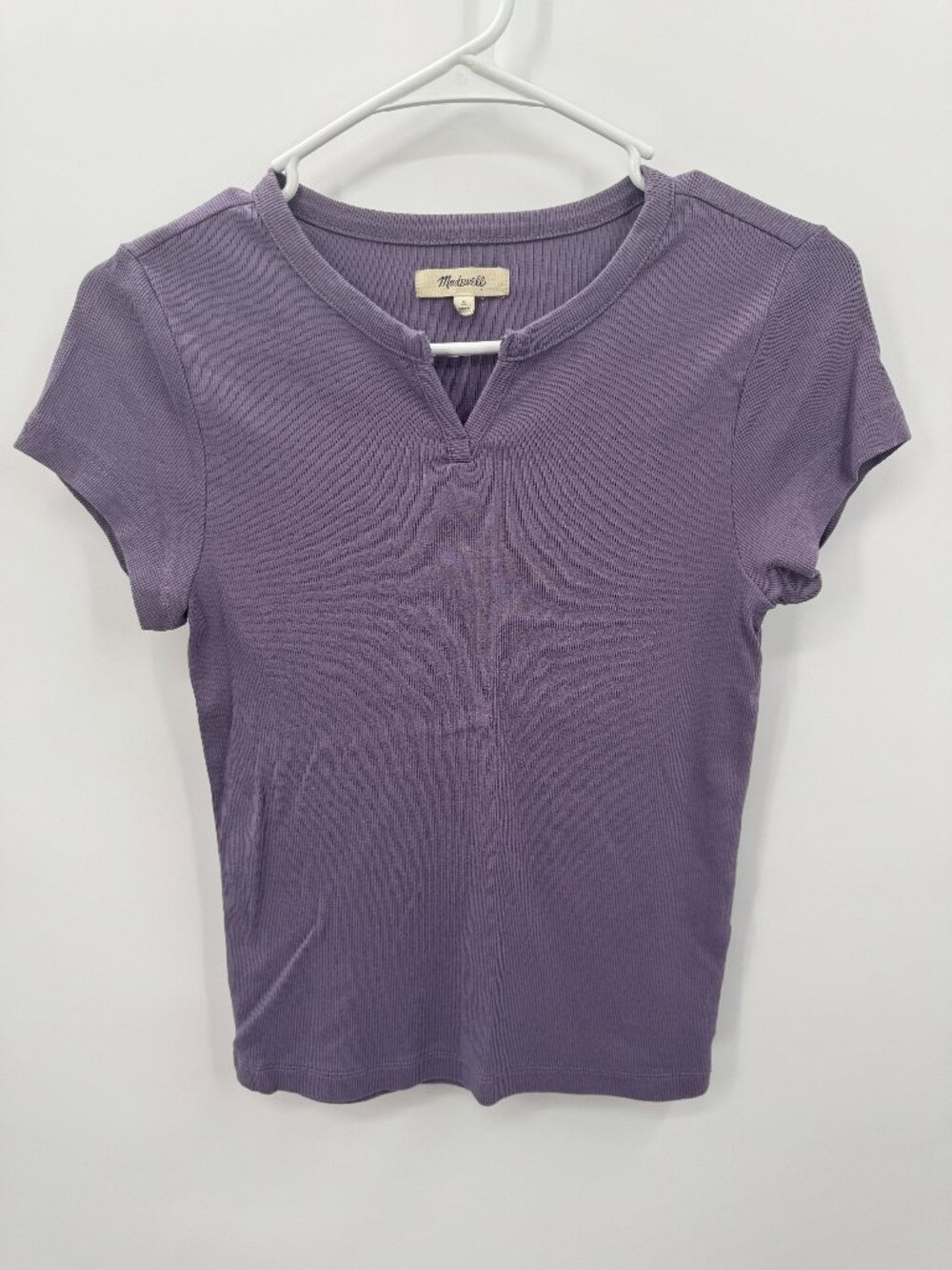 Madewell Ribbed Split Neck Tee Size Medium Dusty Lavender Purple Baby Tee